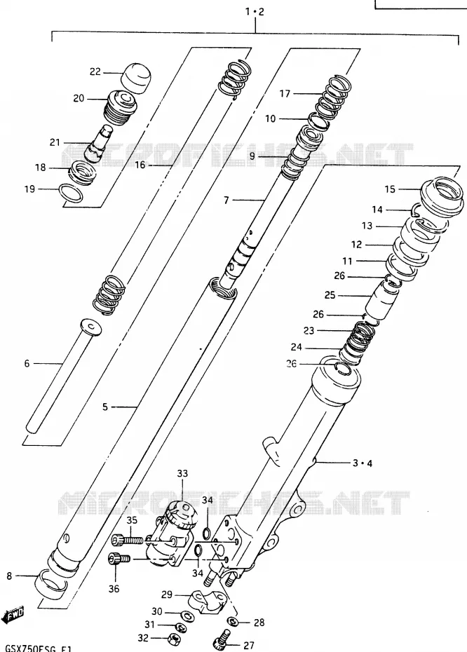 AMORTISSEUR AVANT Suzuki MOTO 750 GSX-E 1985  GSX750ESF(F)