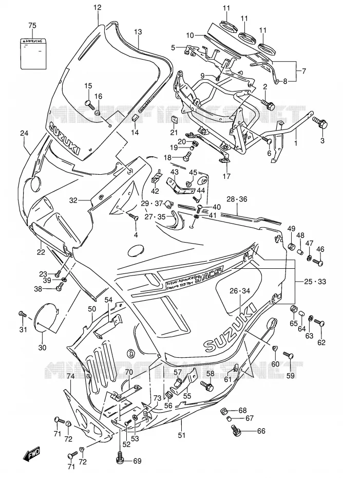 CARENAGE TETE DE FOURCHE (MODELE K 33J) Suzuki MOTO 600 GSX-F 1992  GSX600FUN(E2)