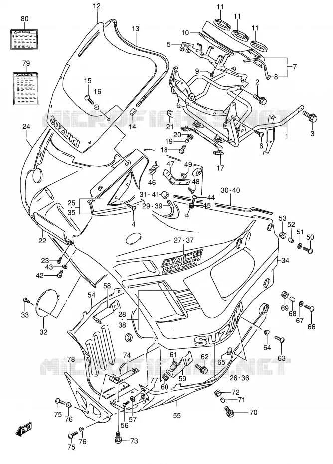 CARENAGE TETE DE FOURCHE (MODELE L) Suzuki MOTO 600 GSX-F 1996  GSX600FT(E2)