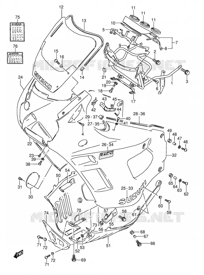 CARENAGE TETE DE FOURCHE (MODELE M 28V) Suzuki MOTO 600 GSX-F 1991  GSX600FM(E2)