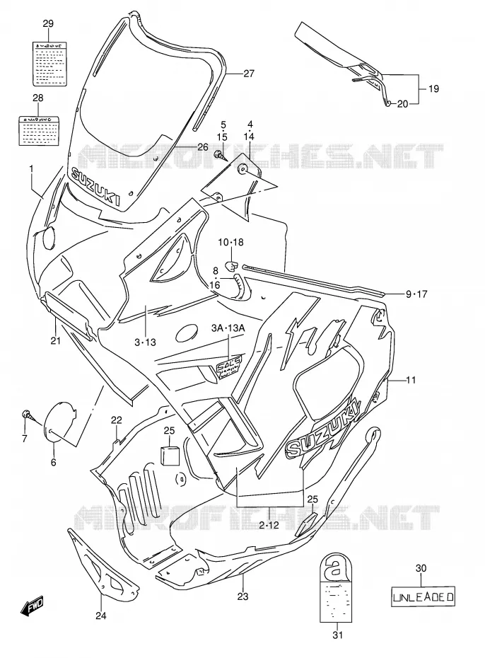 CARENAGES - ETIQUETTES (MODELE N) Suzuki MOTO 600 GSX-F 1990  GSX600FUL(E2)