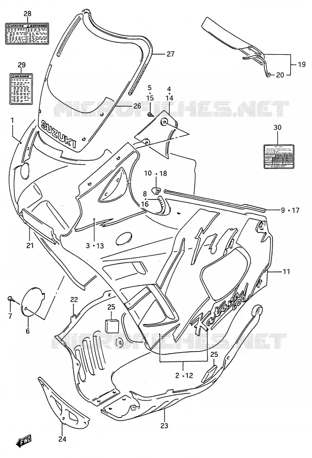 CARENAGES - ETIQUETTES (MODELE N) Suzuki MOTO 600 GSX-F 1996  GSX600FT(E28)