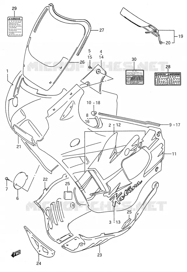 CARENAGES - ETIQUETTES (MODELE P) Suzuki MOTO 600 GSX-F 1994  GSX600FR(E28)