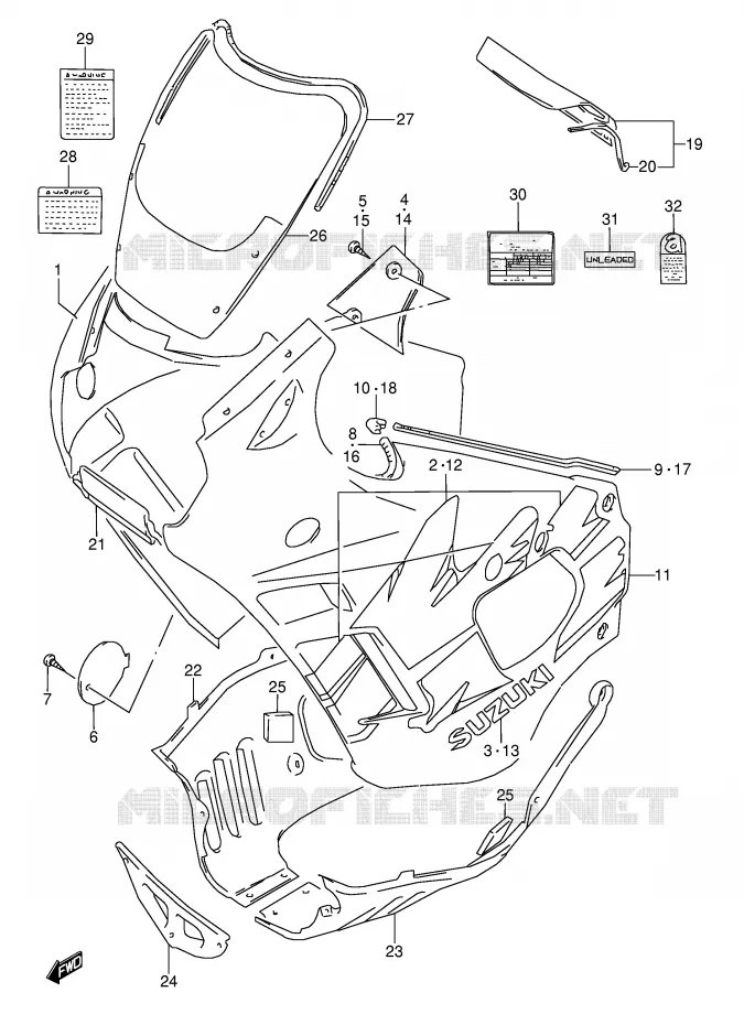 CARENAGES - ETIQUETTES (MODELE P) Suzuki MOTO 600 GSX-F 1995  GSX600FS(E2)