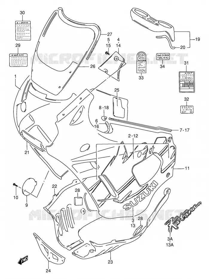 CARENAGES - ETIQUETTES (MODELE P) Suzuki MOTO 750 GSX-F 1991  GSX750FM(E2)