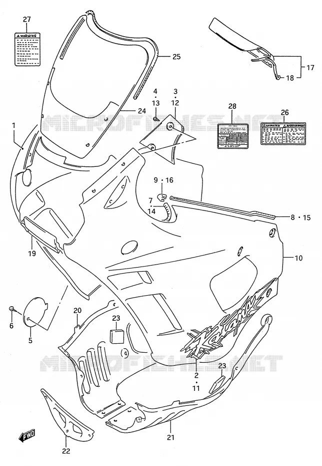 CARENAGES - ETIQUETTES (MODELE R) Suzuki MOTO 600 GSX-F 1992  GSX600FN(E28)