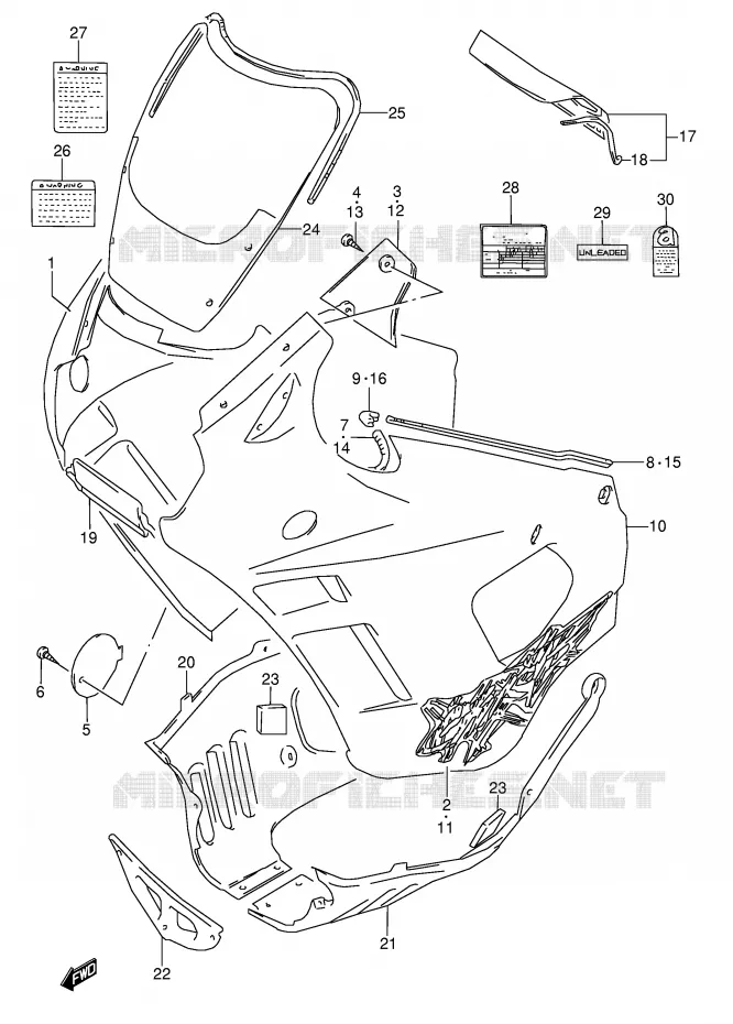 CARENAGES - ETIQUETTES (MODELE R) Suzuki MOTO 600 GSX-F 1995  GSX600FS(E2)