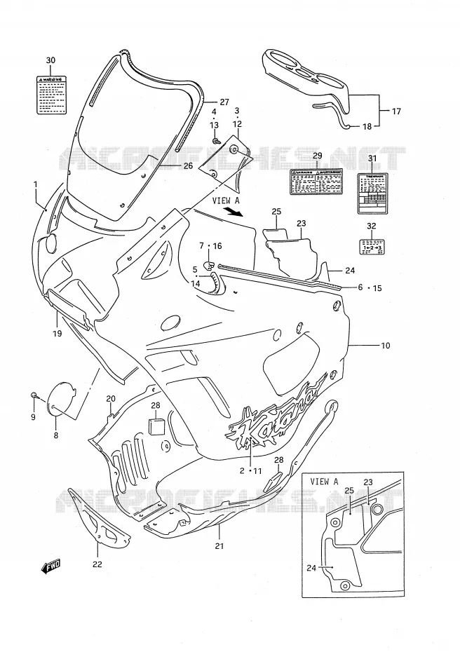 CARENAGES - ETIQUETTES (MODELE R) Suzuki MOTO 750 GSX-F 1993  GSX750FP(E28)