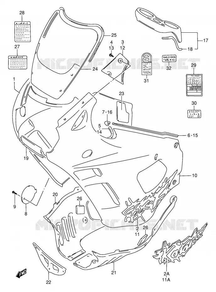 CARENAGES - ETIQUETTES (MODELE R) Suzuki MOTO 750 GSX-F 1995  GSX750FS(E2)