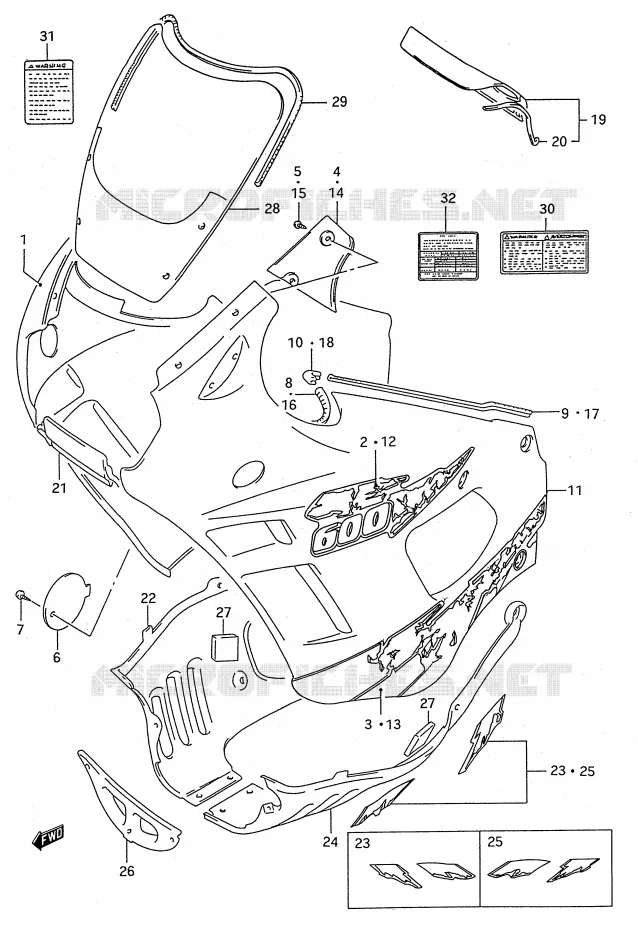 CARENAGES - ETIQUETTES (MODELE S) Suzuki MOTO 600 GSX-F 1992  GSX600FN(E28)