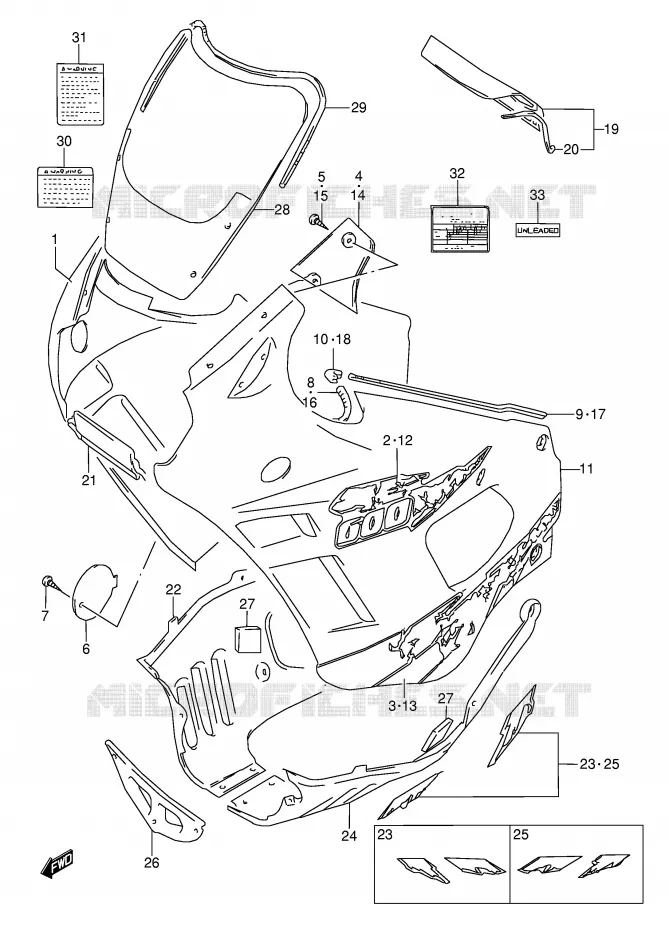 CARENAGES - ETIQUETTES (MODELE S) Suzuki MOTO 600 GSX-F 1996  GSX600FU2T(E2)