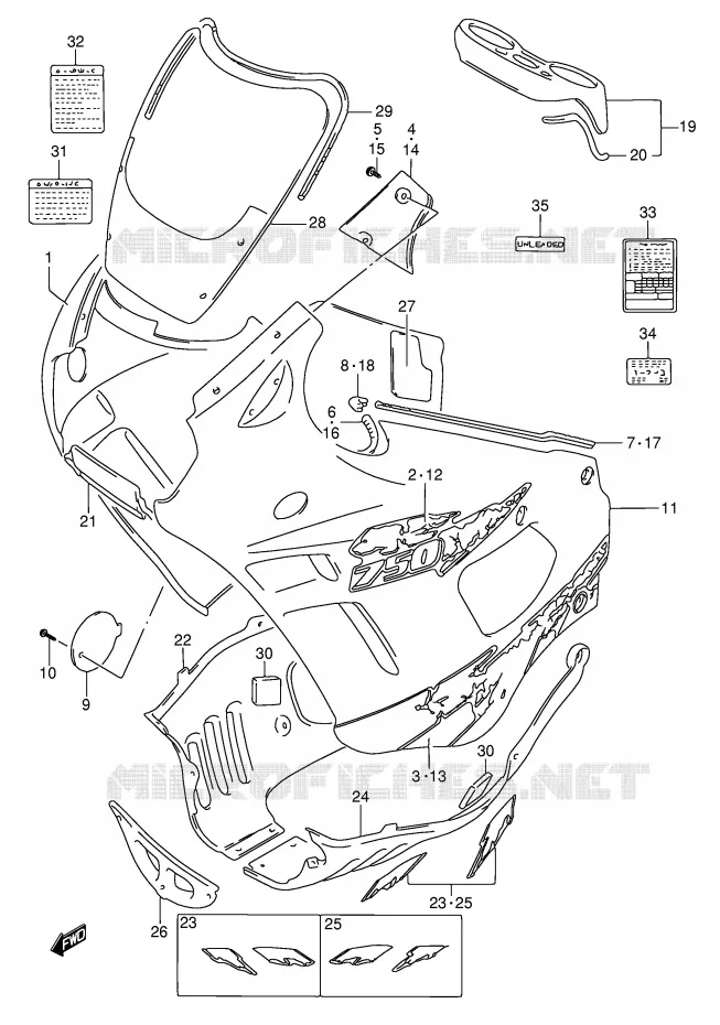 CARENAGES - ETIQUETTES (MODELE S) Suzuki MOTO 750 GSX-F 1993  GSX750FP(E2)