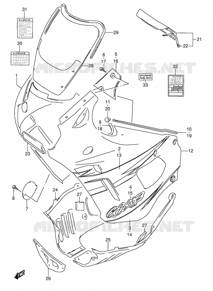 CARENAGES - ETIQUETTES (MODELE T) Suzuki MOTO 600 GSX-F 1989  GSX600FK(E2)