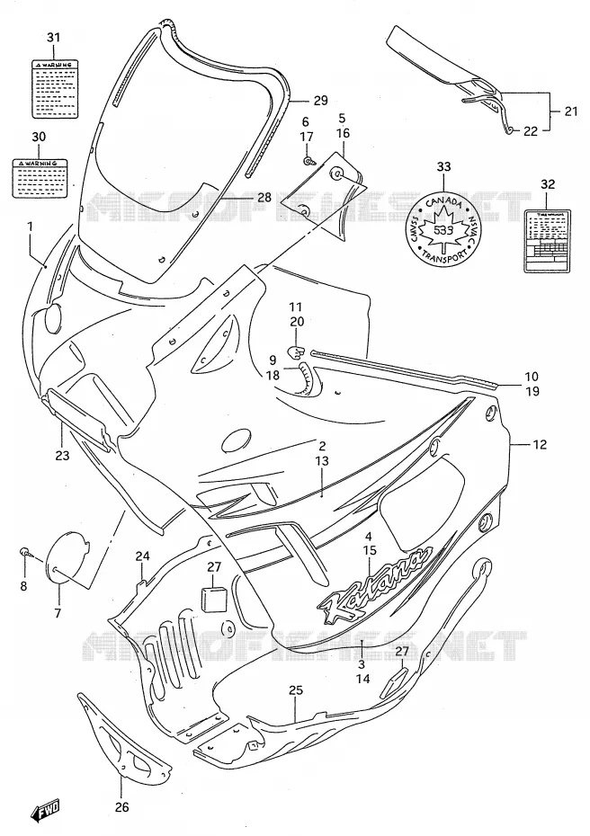 CARENAGES - ETIQUETTES (MODELE T) Suzuki MOTO 600 GSX-F 1992  GSX600FUN(E28)