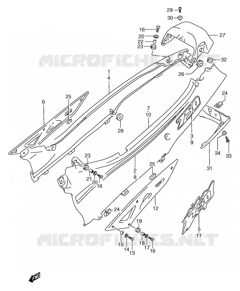 CARENAGES ARRIERE  (MODELE P/R) Suzuki MOTO 750 GSX-F 1992  GSX750FN(E2)