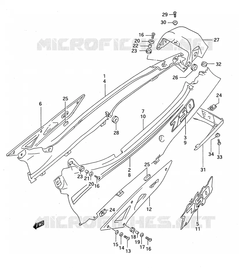 CARENAGES ARRIERE  (MODELE P/R) Suzuki MOTO 750 GSX-F 1993  GSX750FP(E28)