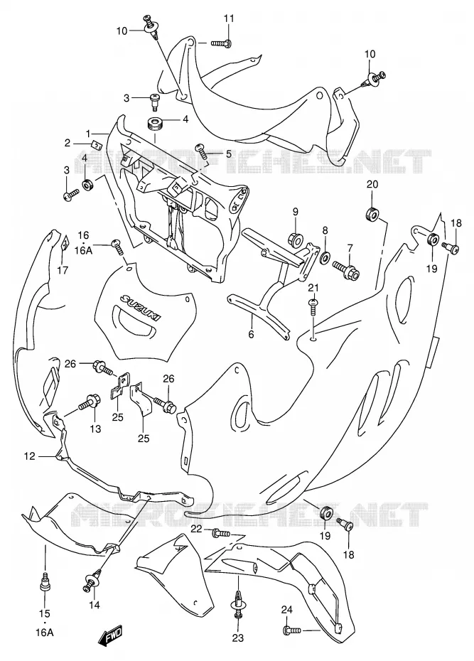 CARENAGES ET SUPPORTS AVANT Suzuki MOTO 600 GSX-F 2001  GSX600FUK1(E2)