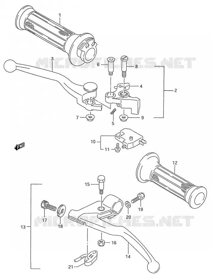 ENSEMBLE LEVIERS - POIGNEES (MODELE K/L/M/N/P/R/S/T) Suzuki MOTO 600 GSX-F 1993  GSX600FP(E28)
