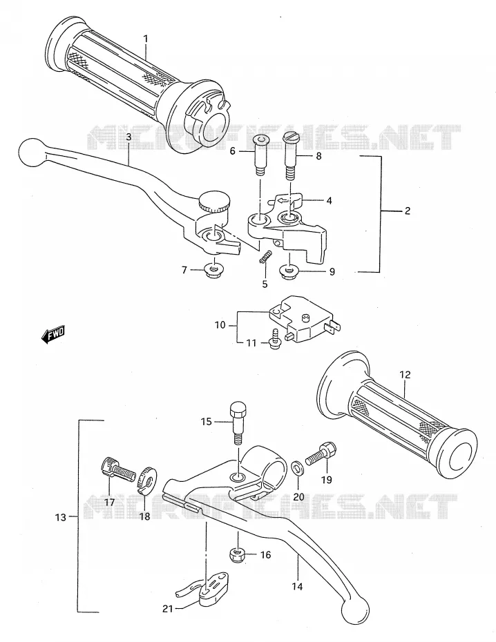ENSEMBLE LEVIERS - POIGNEES Suzuki MOTO 750 GSX-F 1989  GSX750FK(E28)