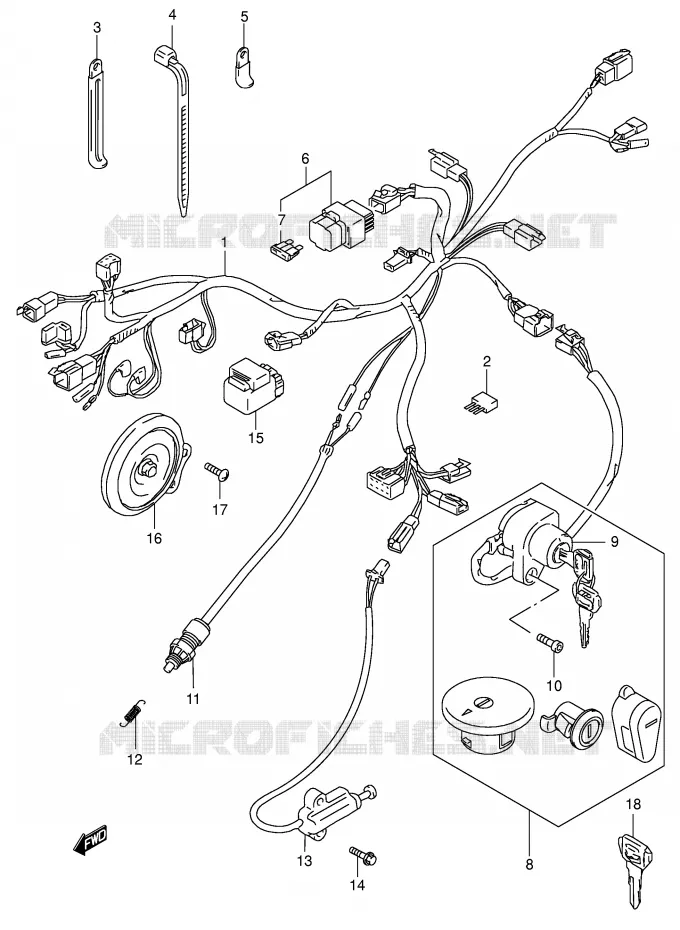 FAISCEAU ELECTRIQUE (MODELE K4) Suzuki MOTO 650 BOULEVARD 1998  LS650PW(E3/E28)