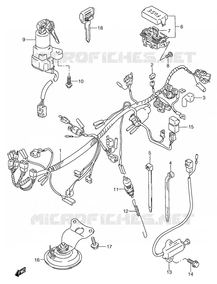 FAISCEAU ELECTRIQUE (MODELE S/T) Suzuki MOTO 750 GSX-F 1992  GSX750FN(E2)