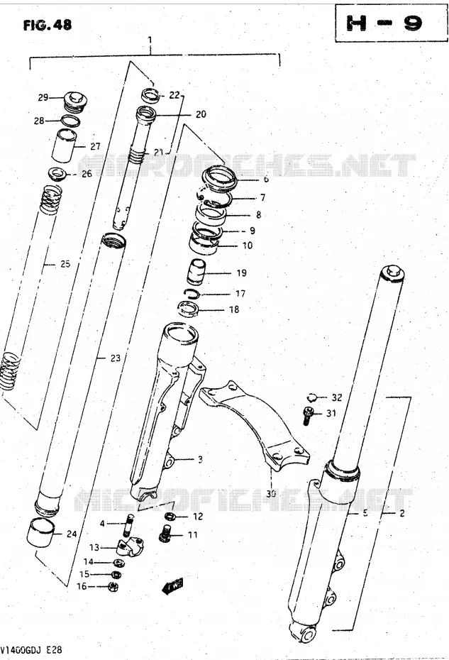 FOURCHE AVANT (MODELE H/J) Suzuki MOTO 1400 CAVALCADE 1988  GV1400GDJ(DG-DJ/CJ)