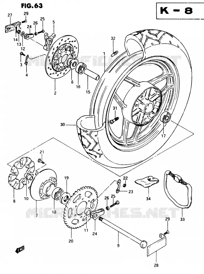 ROUE ARRIERE (GSX750ESF/EFF/ESG E6, E24) Suzuki MOTO 750 GSX-E 1985  GSX750EFF(F)