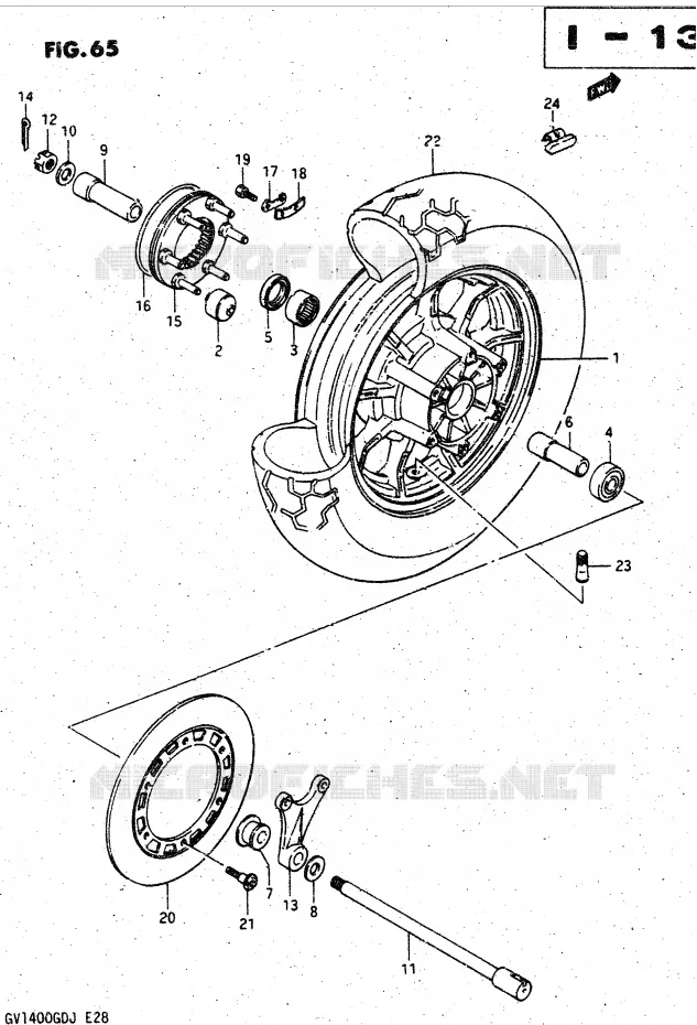 ROUE ARRIERE (MODELE G ~F.NO.103764) Suzuki MOTO 1400 CAVALCADE 1988  GV1400GCJ(DG-DJ/CJ)