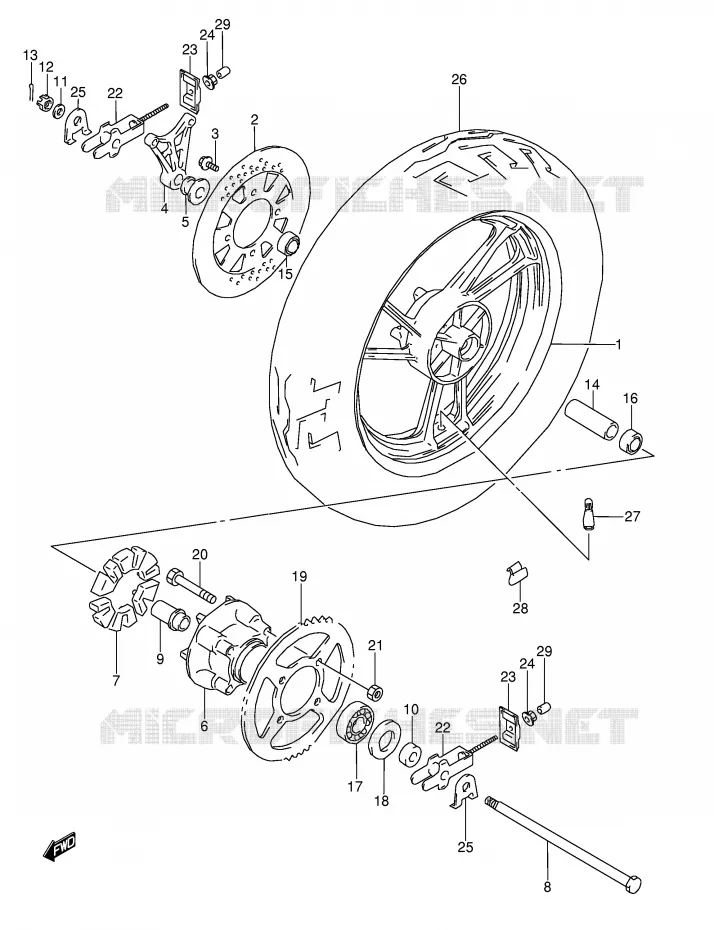 ROUE ARRIERE (MODELE J) Suzuki MOTO 600 GSX-F 1990  GSX600FU2L(E2)