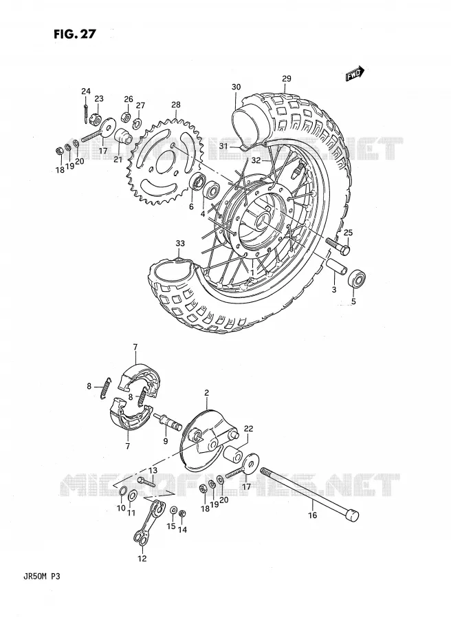 ROUE ARRIERE Suzuki MOTO 50 JR 1991  JR50M(P3)