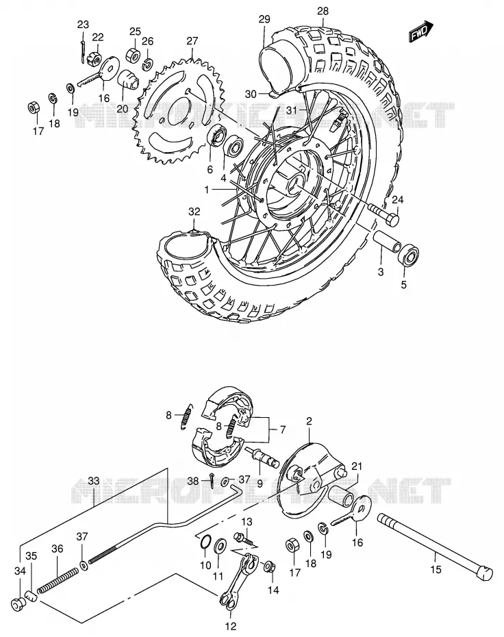 ROUE ARRIERE Suzuki MOTO 50 JR 1998  JR50W(P3/P28)