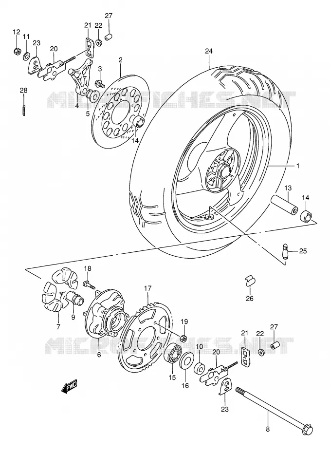 ROUE ARRIERE Suzuki MOTO 750 GSX-F 1992  GSX750FN(E2)