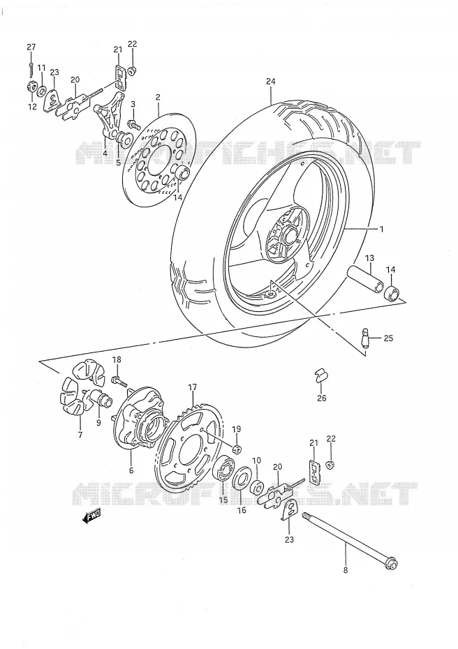 ROUE ARRIERE Suzuki MOTO 750 GSX-F 1996  GSX750FT(E28)