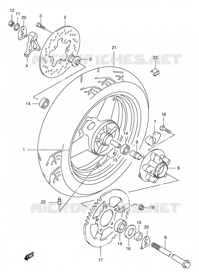 ROUE ARRIERE Suzuki MOTO 750 GSX-F 1999  GSX750FX(E2)