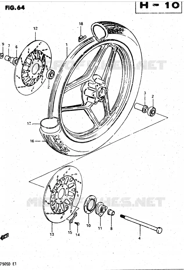 ROUE AVANT (MODELE D) Suzuki MOTO 750 GSX-S 1983  GSX750SD(E1)