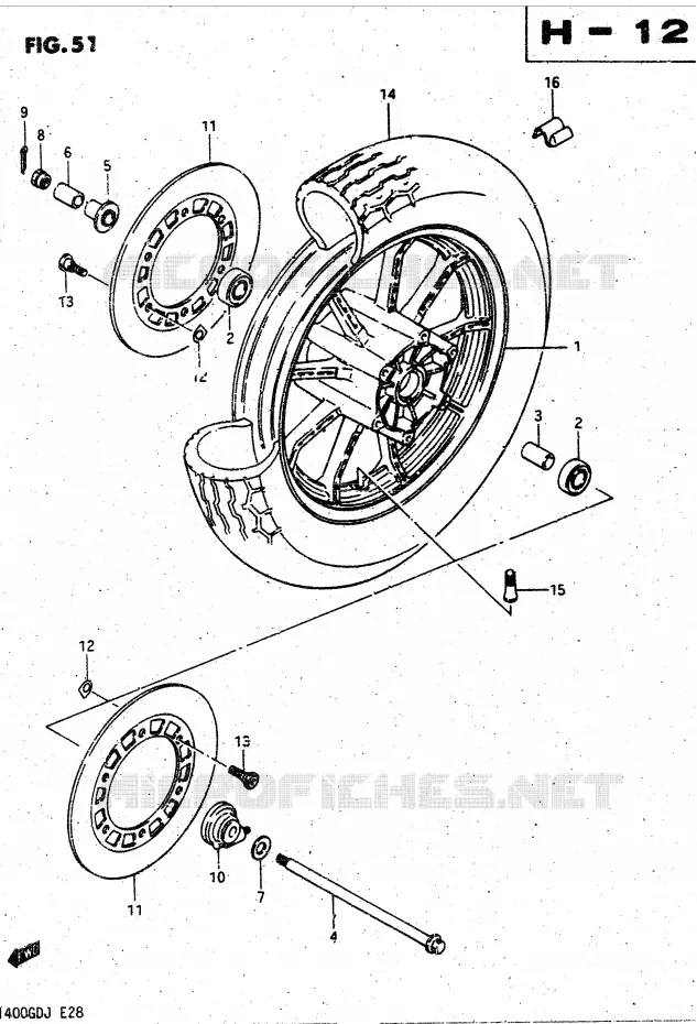 ROUE AVANT (MODELE G ~F.NO.103764) Suzuki MOTO 1400 CAVALCADE 1987  GV1400GDH(DG-DJ/CJ)