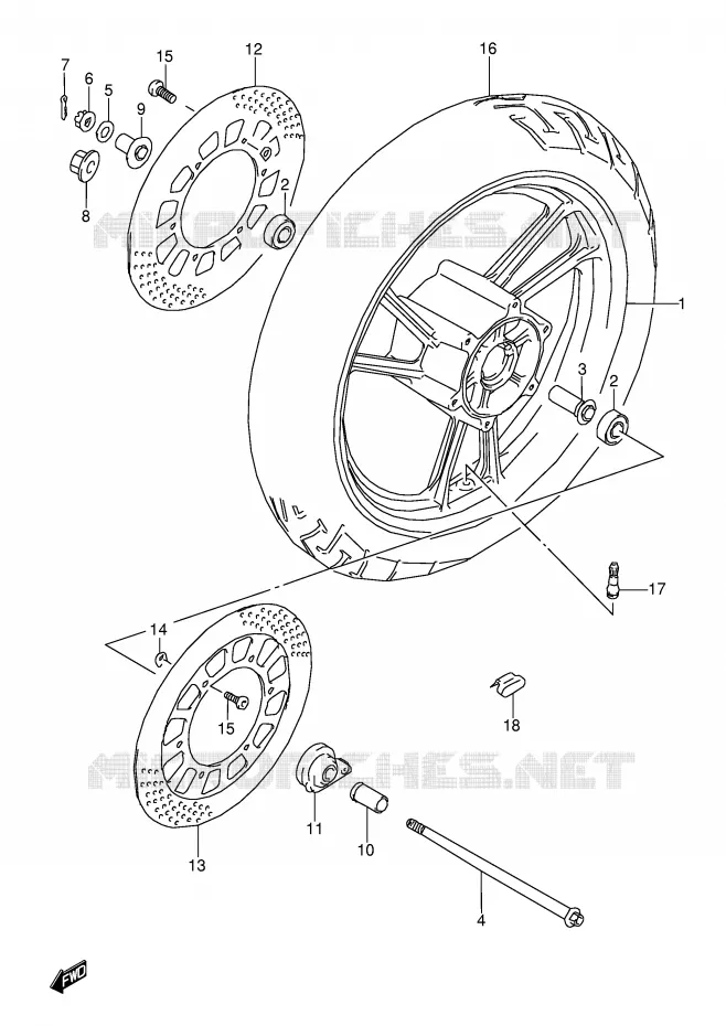 ROUE AVANT (MODELE J) Suzuki MOTO 600 GSX-F 1993  GSX600FUP(E2)