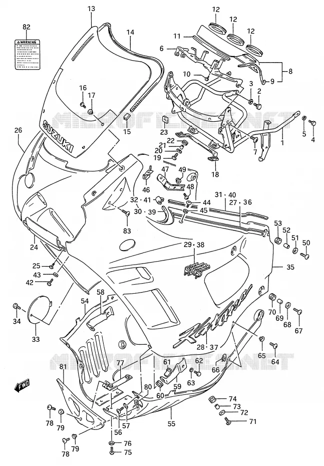 CARENAGE TETE DE FOURCHE (MODELE J) Suzuki MOTO 600 GSX-F 1995  GSX600FS(E28)