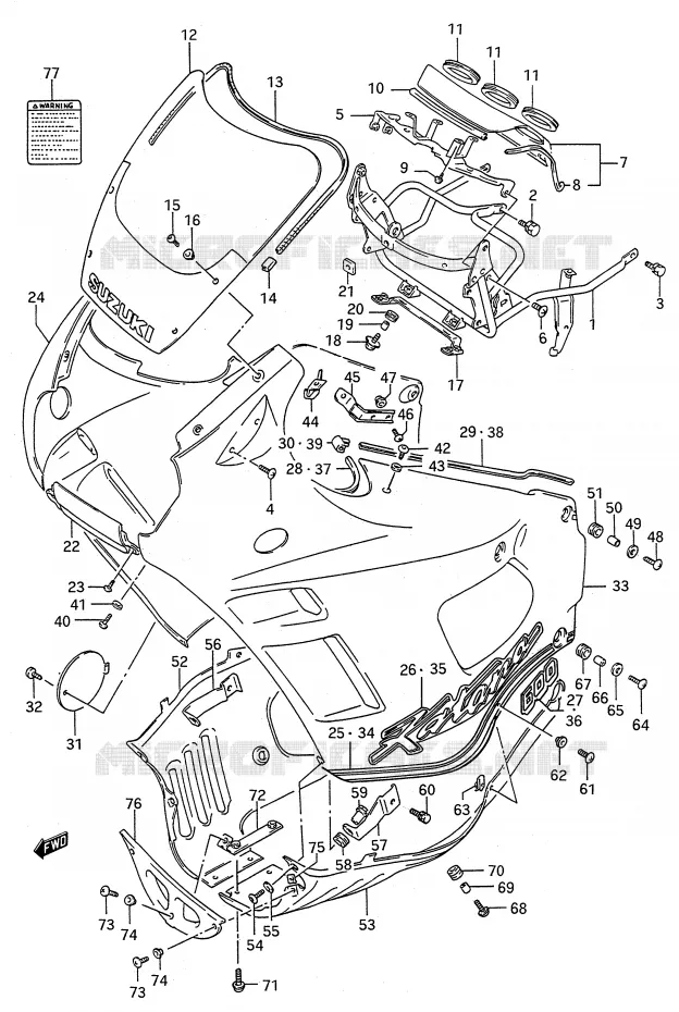 CARENAGE TETE DE FOURCHE (MODELE K) Suzuki MOTO 600 GSX-F 1991  GSX600FM(E28)