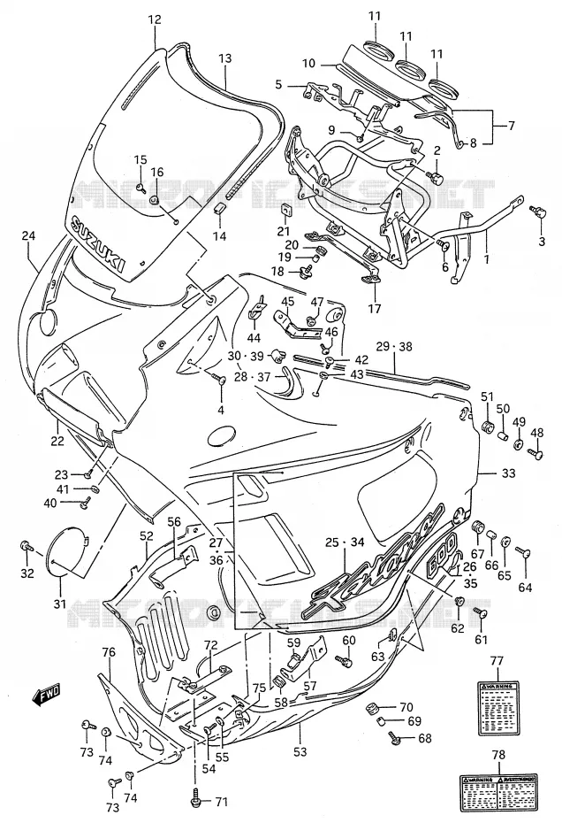 CARENAGE TETE DE FOURCHE (MODELE L) Suzuki MOTO 600 GSX-F 1992  GSX600FN(E28)