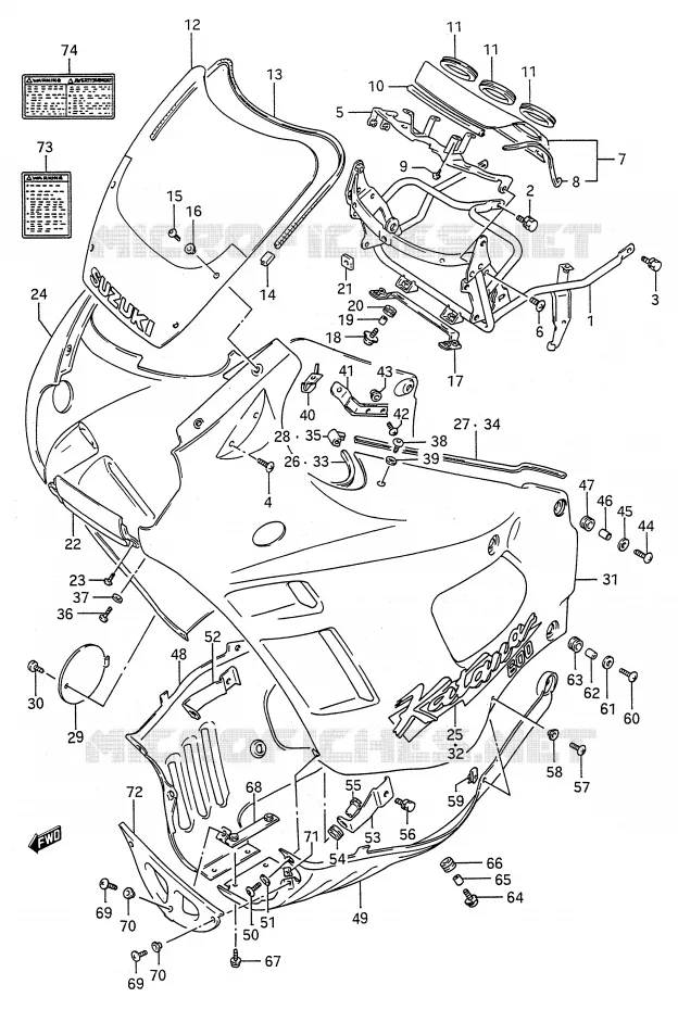 CARENAGE TETE DE FOURCHE (MODELE M) Suzuki MOTO 600 GSX-F 1990  GSX600FUL(E28)