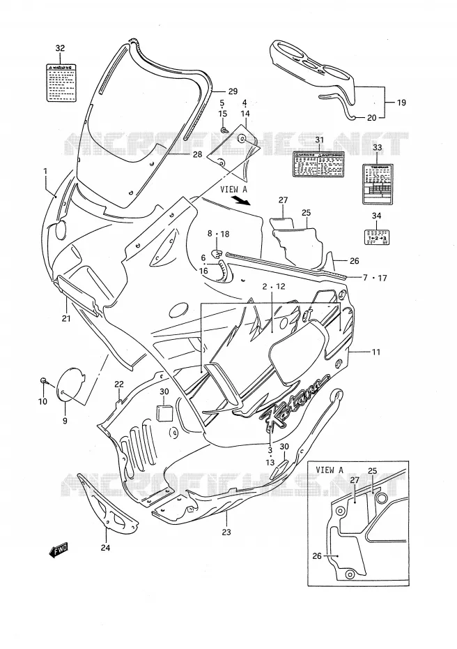 CARENAGES - ETIQUETTES (MODELE P) Suzuki MOTO 750 GSX-F 1995  GSX750FS(E28)