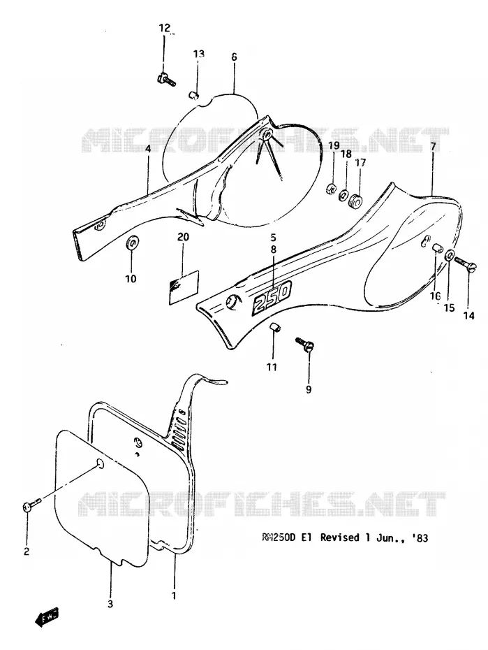 CARENAGES ARRIERE MODELE D Suzuki MOTO 250 RM 1982  RM250Z(Z/D)