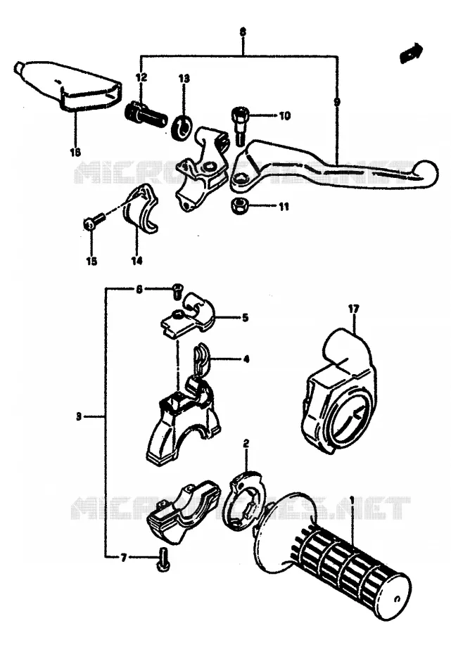 ENSEMBLE LEVIER - COMMODO DROIT (MODELE E) Suzuki MOTO 125 RM 1984  RM125E(E/F)