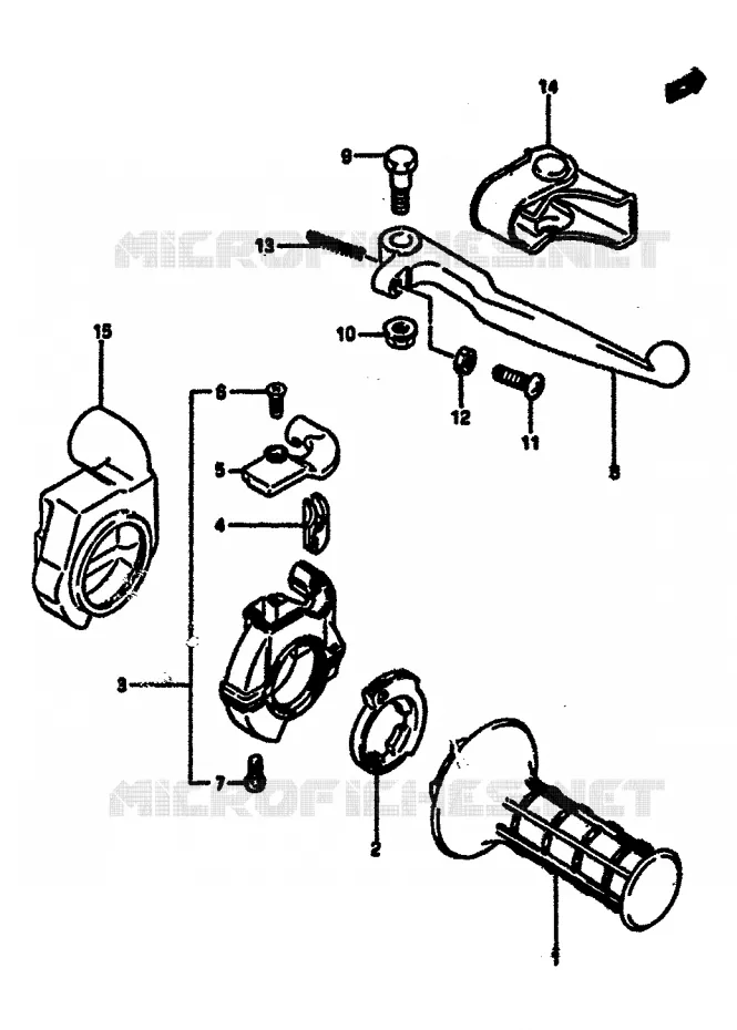 ENSEMBLE LEVIER - COMMODO DROIT (MODELE F) Suzuki MOTO 125 RM 1984  RM125E(E/F)