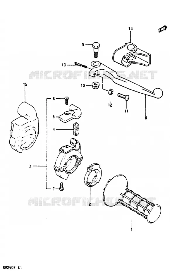 ENSEMBLE LEVIER - COMMODO DROIT (MODELE F) Suzuki MOTO 250 RM 1984  RM250E(E/F)