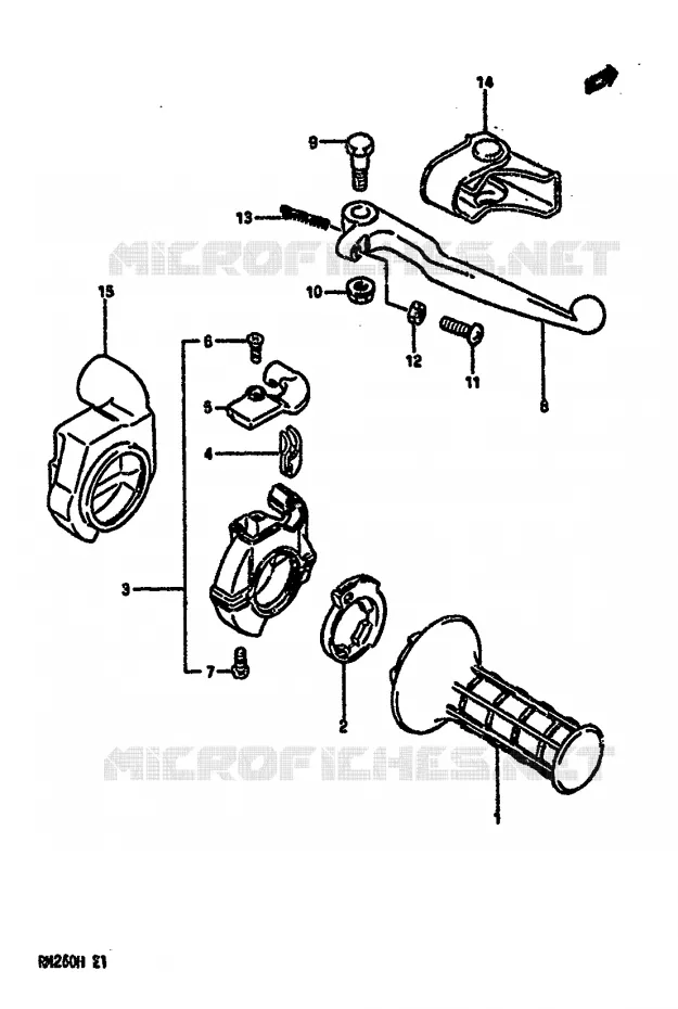 ENSEMBLE LEVIER - COMMODO DROIT Suzuki MOTO 250 RM 1987  RM250H(G/H)
