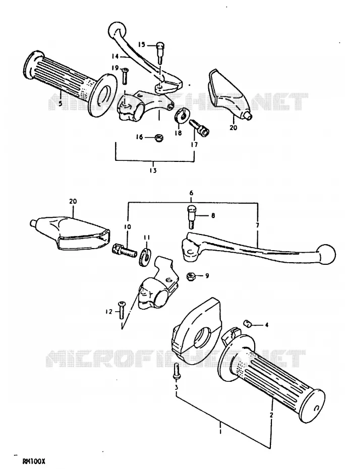 ENSEMBLE LEVIERS - POIGNEES (RM100N) Suzuki MOTO 100 RM 1992  RM100N(N/T/X)