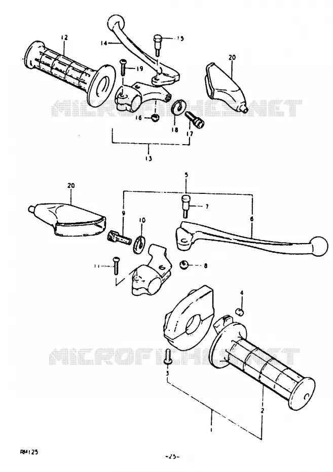 ENSEMBLE LEVIERS - POIGNEES (RM125T) Suzuki MOTO 125 RM 1979  RM125N