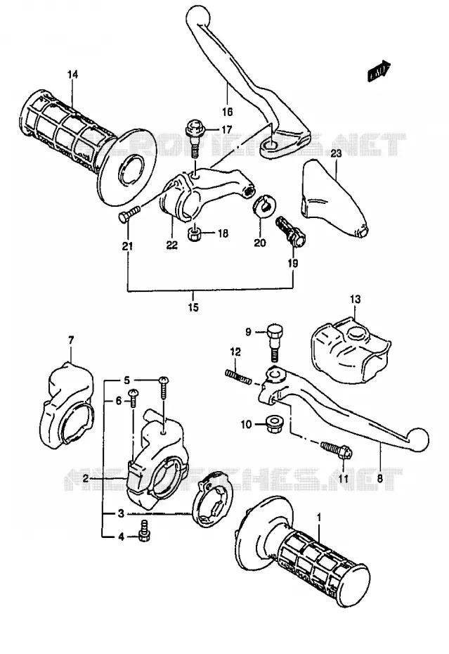ENSEMBLE LEVIERS - POIGNEES Suzuki MOTO 250 RM 1996  RM250T(T/V/W/X/Y)